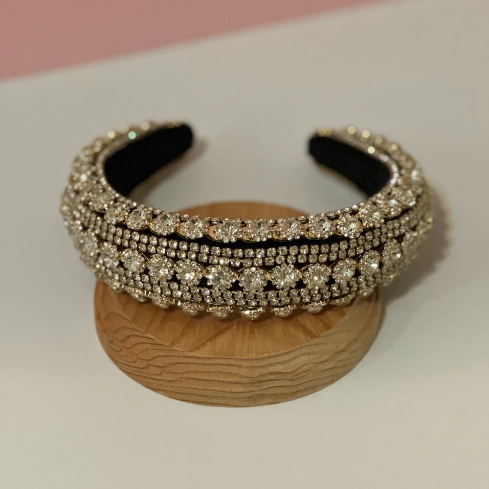 White Rhinestone Black Velvet Headband - Picture 6 of 7